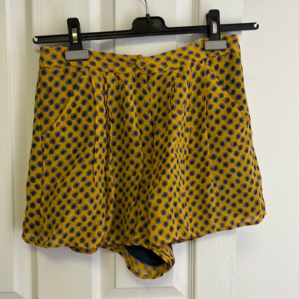Top Shop Yellow Shorts with Blue Polka Dots
